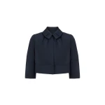 Dice Kayek Cropped Cotton Structured Jacket with Sculpted Collar in Navy | Jackets | Coveti