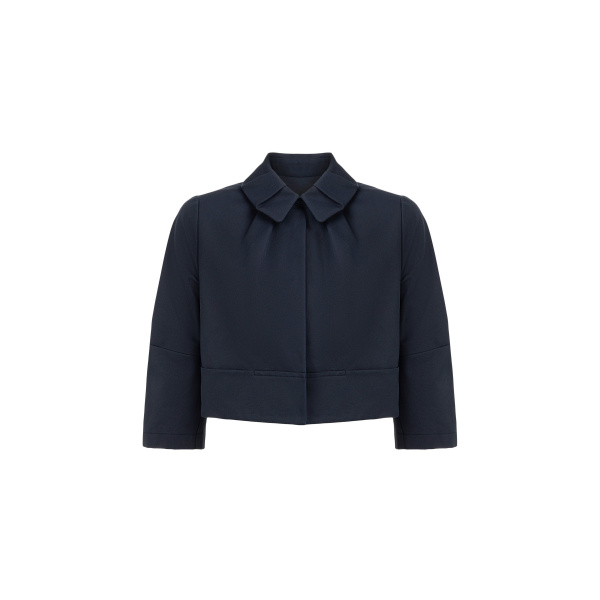 Dice Kayek Cropped Cotton Structured Jacket with Sculpted Collar in Navy | Jackets | Coveti