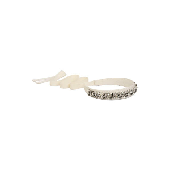 Dice Kayek Crystal Beaded Headband in White | Hair Accessories | Coveti