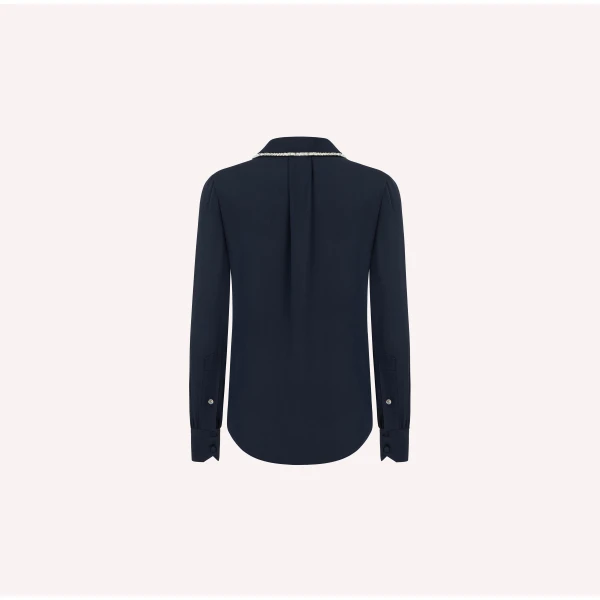 Dice Kayek Crystal Collar Cotton Shirt in Navy | Shirts | Coveti