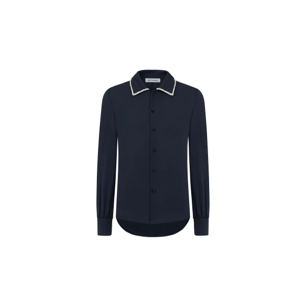 Dice Kayek Crystal Collar Cotton Shirt in Navy | Shirts | Coveti