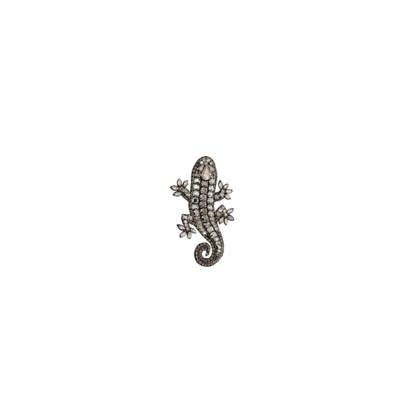 Dice Kayek Crystal-Embellished Lizard Brooch Classic in White | Brooches & Pins | Coveti