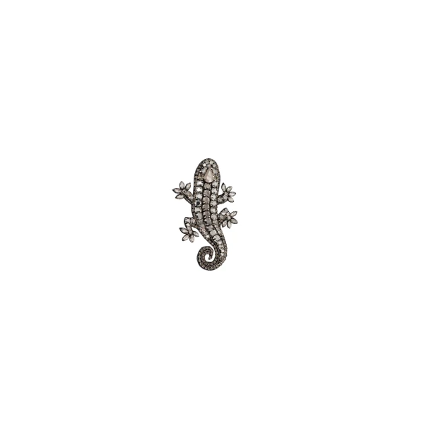 Dice Kayek Crystal-Embellished Lizard Brooch Classic in White | Brooches & Pins | Coveti