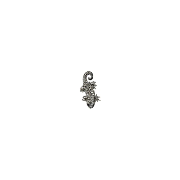 Crystal-Embellished Lizard Brooch Pave in White