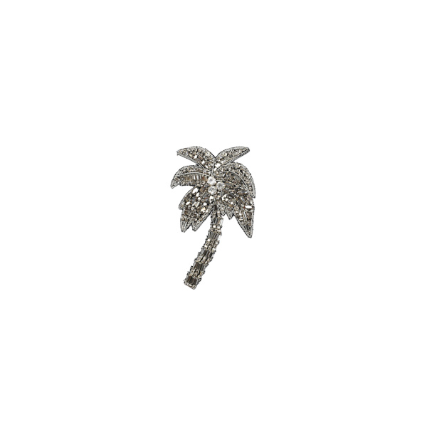 Dice Kayek Crystal-Embellished Palm Tree Brooch in White | Brooches & Pins | Coveti