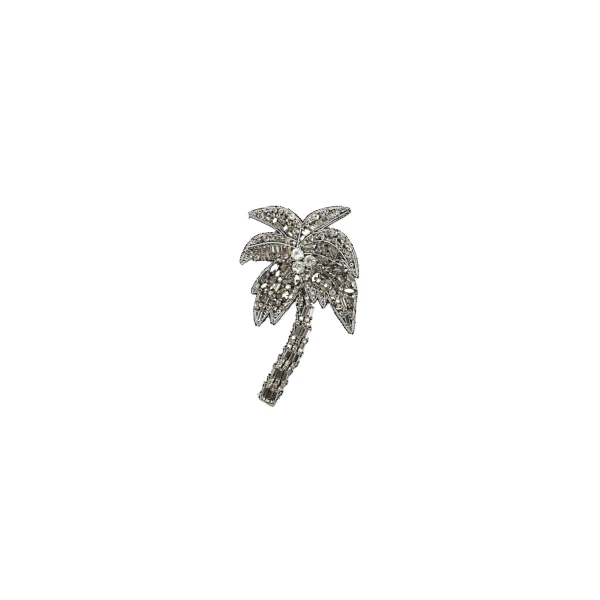 Dice Kayek Crystal-Embellished Palm Tree Brooch in White | Brooches & Pins | Coveti