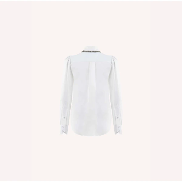 Dice Kayek Crystal Embellished Poplin Shirt in White | Shirts | Coveti
