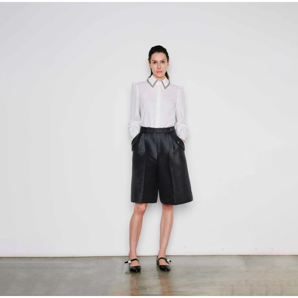 Dice Kayek Crystal Embellished Poplin Shirt in White | Shirts | Coveti