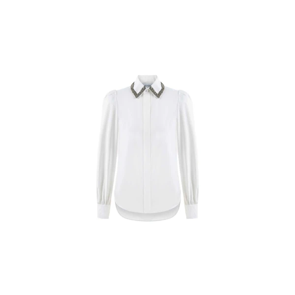 Crystal Embellished Poplin Shirt in White