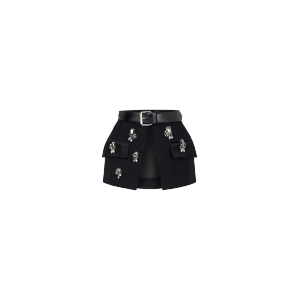 Dice Kayek Crystal Embellished Signature Skirt Belt in Black | Midi Skirts | Coveti