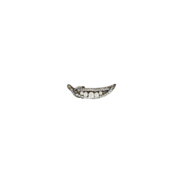 Crystal-Embellished Silver Peas Brooch in Black