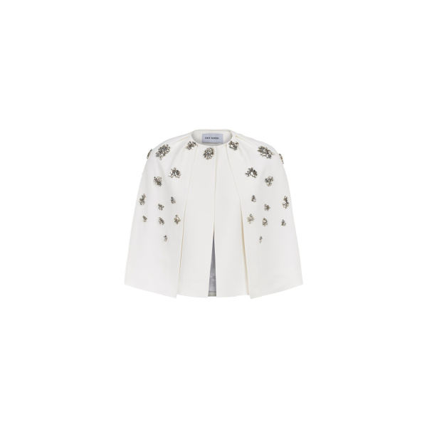 Dice Kayek Crystal-Embellished Structured Cape in Off White | Jackets | Coveti