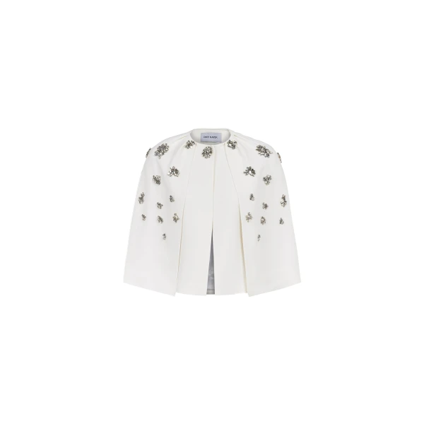 Crystal-Embellished Structured Cape in Off White