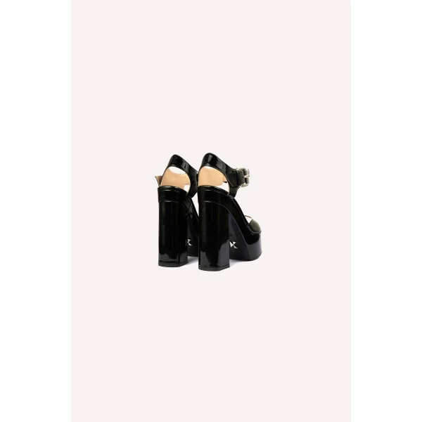 Dice Kayek Crystal Strap Peep-Toe Heels in Black | Heels | Coveti