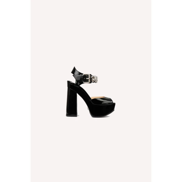 Dice Kayek Crystal Strap Peep-Toe Heels in Black | Heels | Coveti