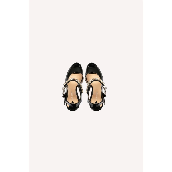 Dice Kayek Crystal Strap Peep-Toe Heels in Black | Heels | Coveti