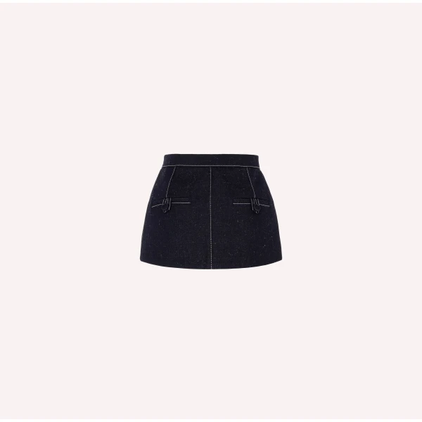 Dice Kayek Denim Skirt Belt with Contrast Stitching in Indigo | Denim Skirts | Coveti