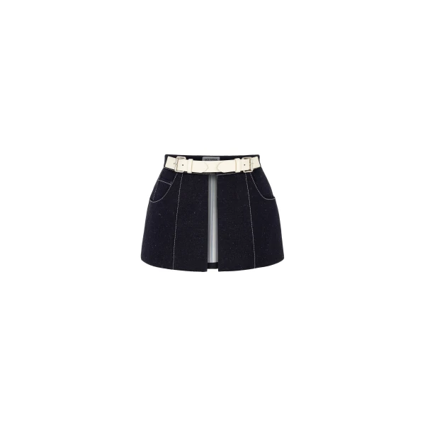 Denim Skirt Belt with Contrast Stitching in Indigo