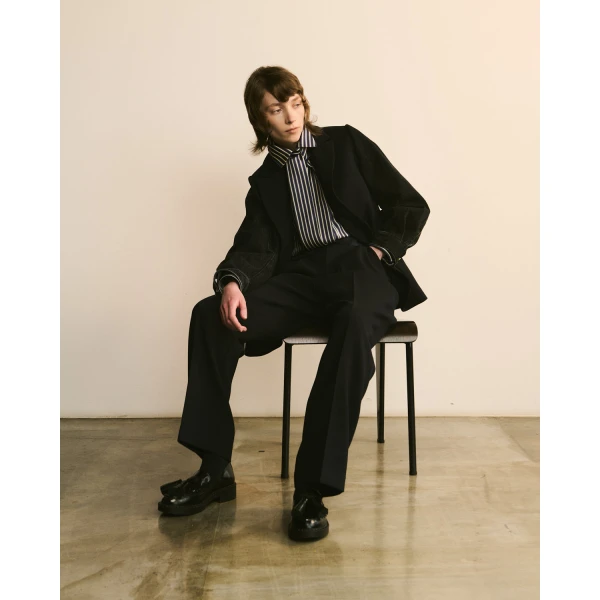 Dice Kayek Double-Breasted Jacket with Denim Sleeves in Navy | Jackets | Coveti
