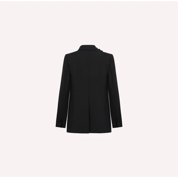 Dice Kayek Double-Breasted Jacket with Rose Detail in Black | Jackets | Coveti
