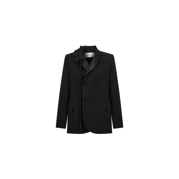Dice Kayek Double-Breasted Jacket with Rose Detail in Black | Jackets | Coveti