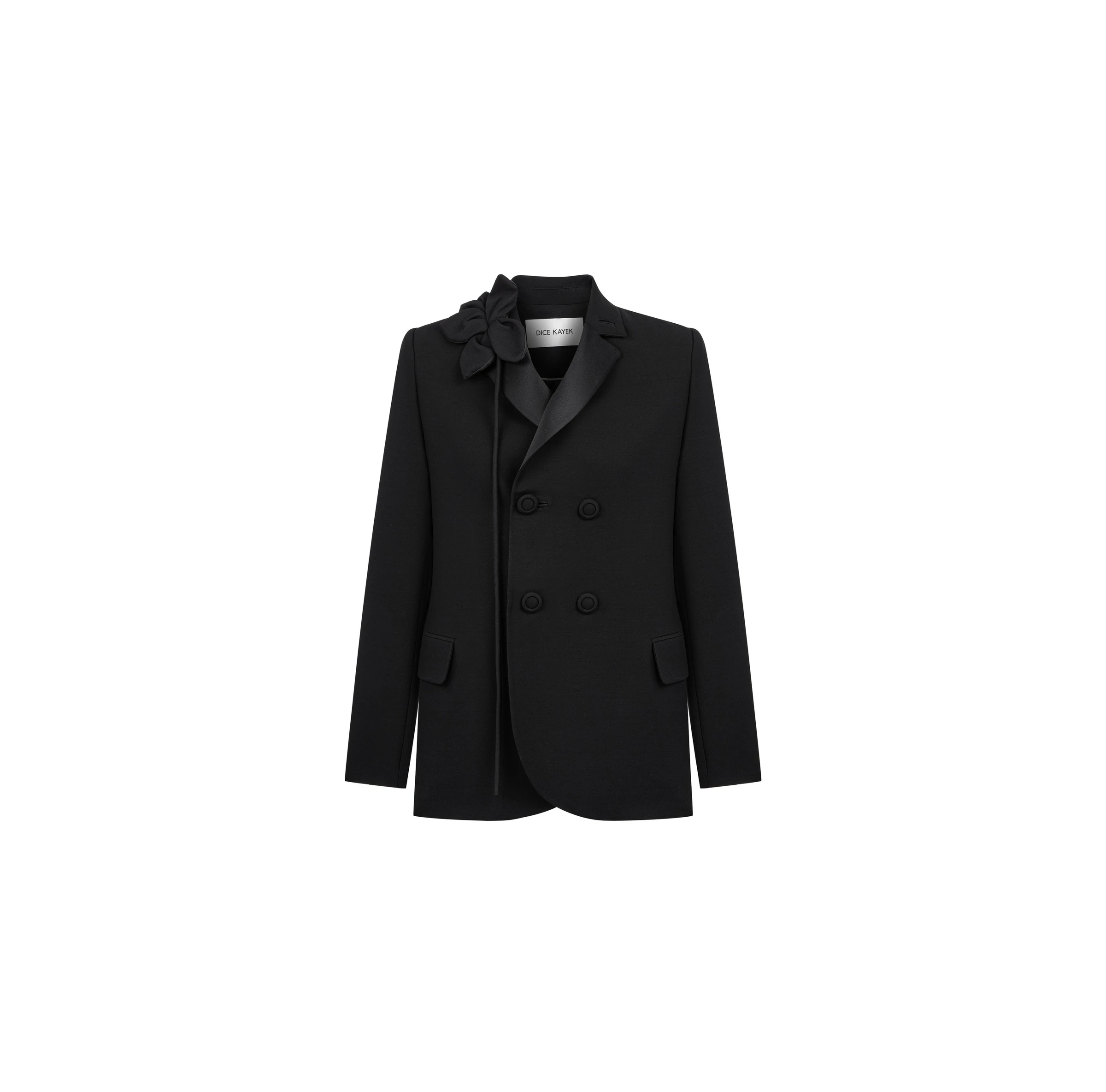 Dice Kayek Double-Breasted Jacket with Rose Detail in Black Dice Kayek Double-Breasted Jacket with Rose Detail in Black | Jackets | Coveti