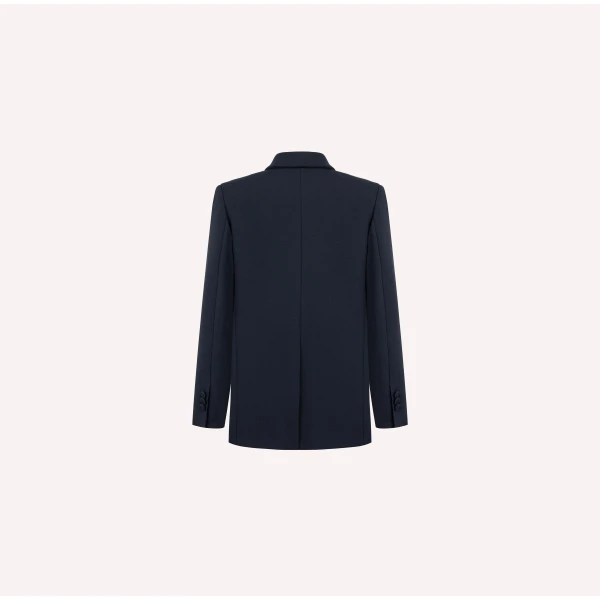 Dice Kayek Double-Breasted Sculpted Tailored Jacket in Navy | Jackets | Coveti