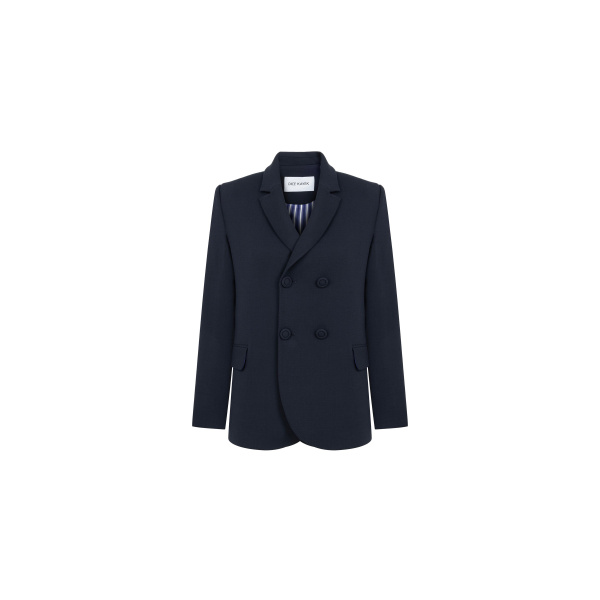 Dice Kayek Double-Breasted Sculpted Tailored Jacket in Navy | Jackets | Coveti