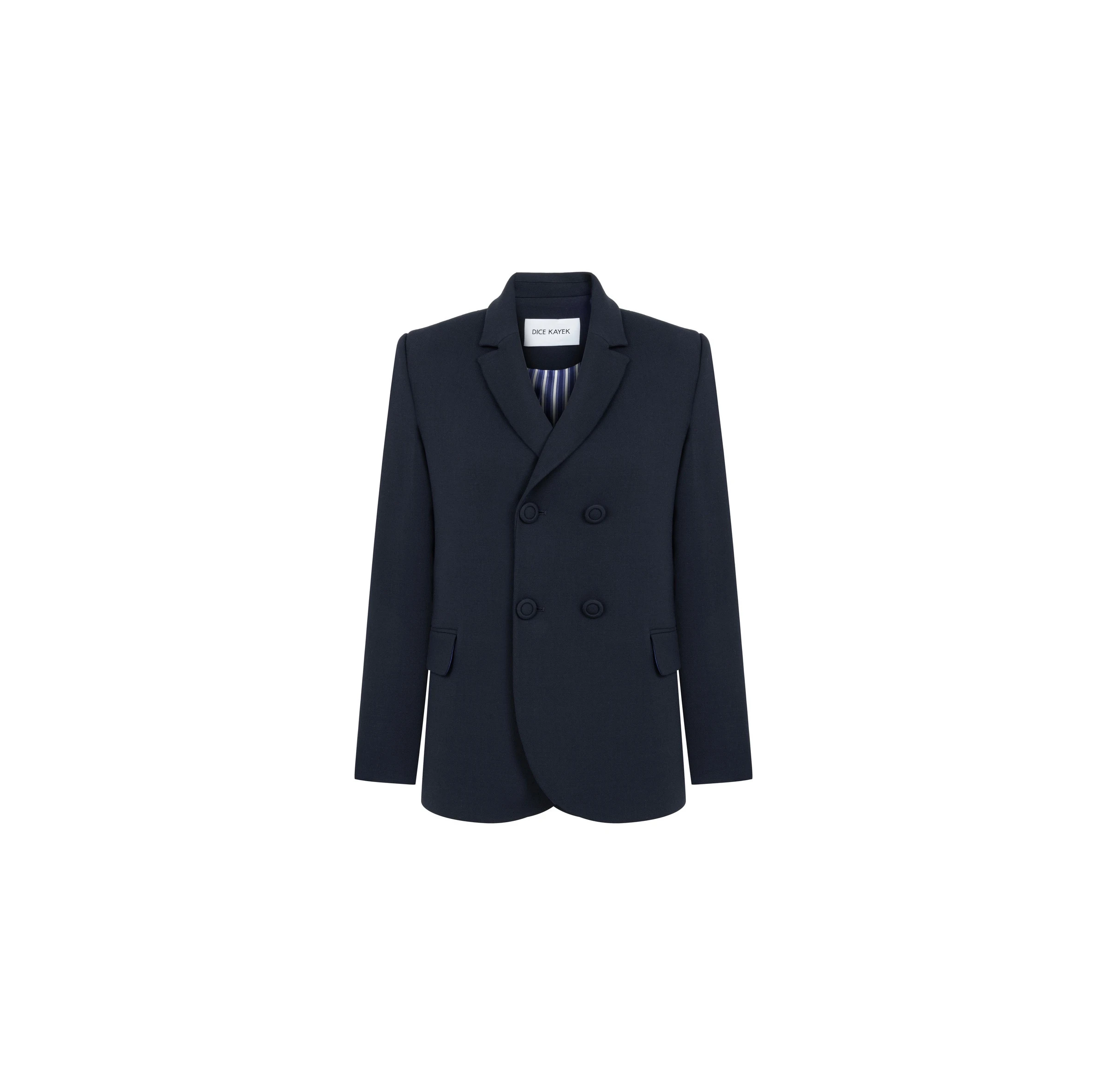 Dice Kayek Double-Breasted Sculpted Tailored Jacket in Navy Dice Kayek Double-Breasted Sculpted Tailored Jacket in Navy | Jackets | Coveti