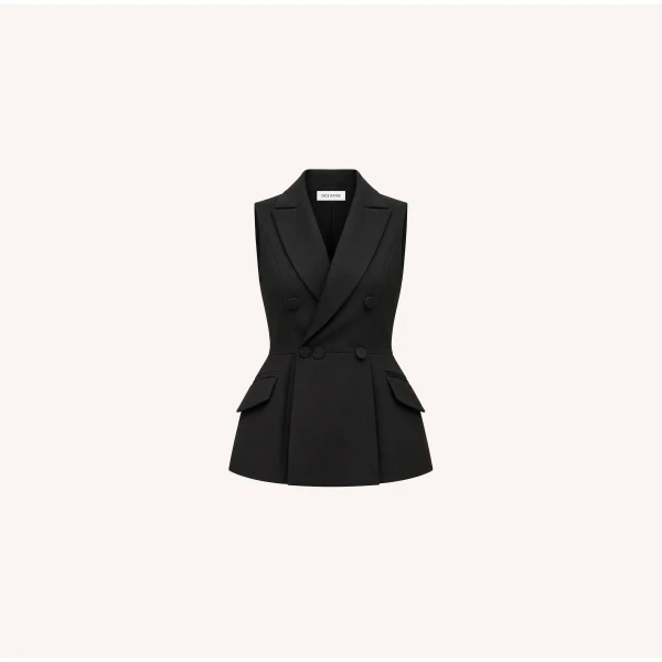 Dice Kayek Double-Layer Cape Jacket with Tailored Vest in Black | Jackets | Coveti
