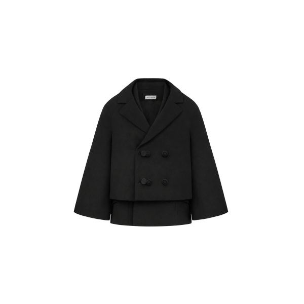 Dice Kayek Double-Layer Cape Jacket with Tailored Vest in Black | Jackets | Coveti