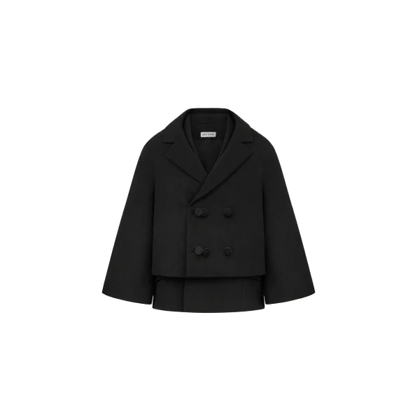 Dice Kayek Double-Layer Cape Jacket with Tailored Vest in Black | Jackets | Coveti