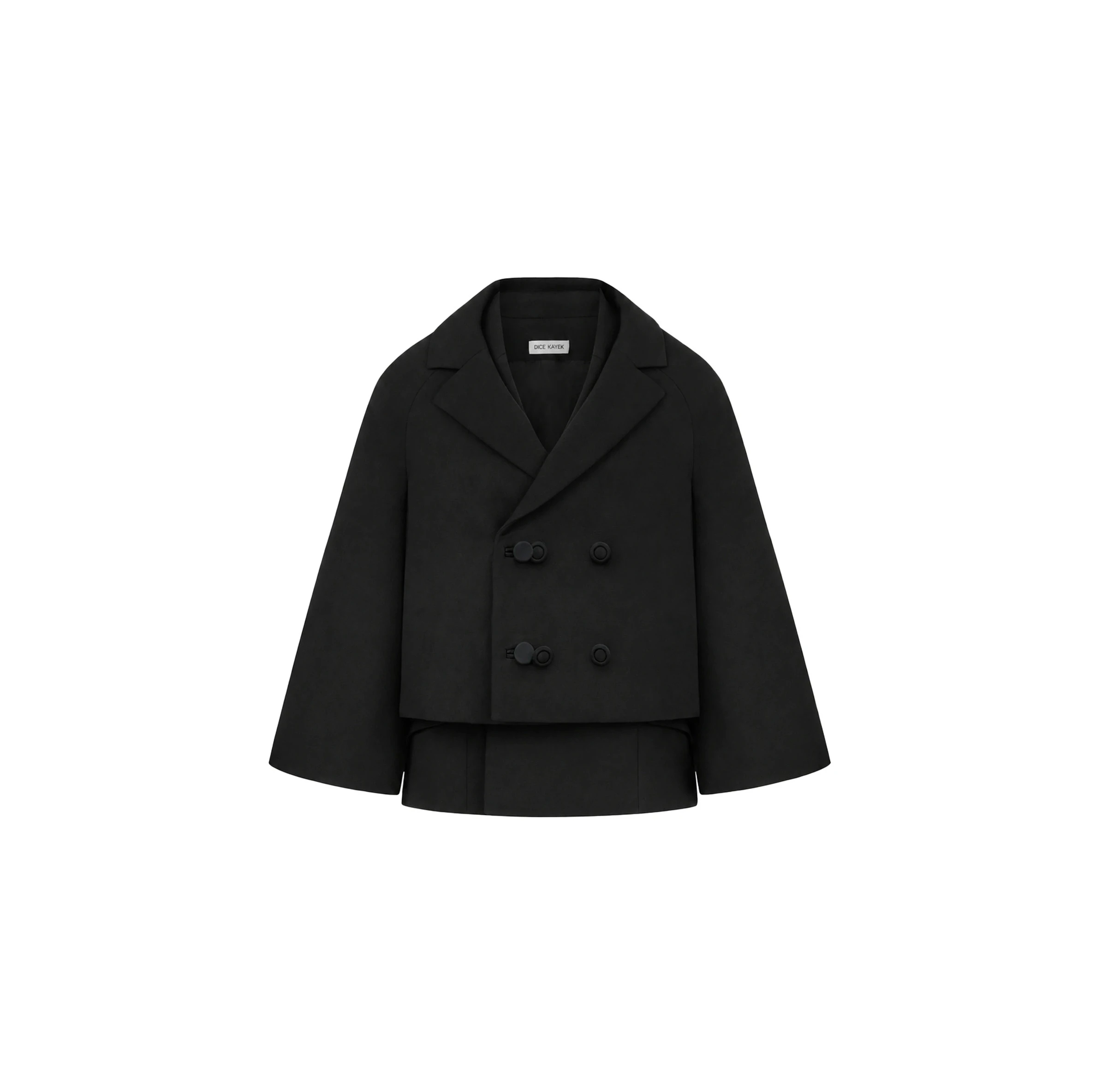 Dice Kayek Double-Layer Cape Jacket with Tailored Vest in Black Dice Kayek Double-Layer Cape Jacket with Tailored Vest in Black | Jackets | Coveti