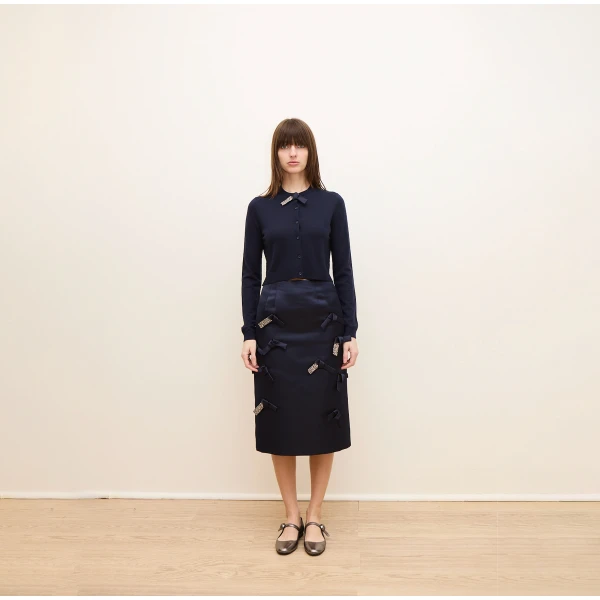 Dice Kayek Embellished Bow Detail Midi Skirt in Navy | Midi Skirts | Coveti