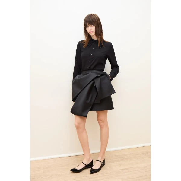 Dice Kayek Embellished Collar Silk Blouse in Black | Blouse | Coveti