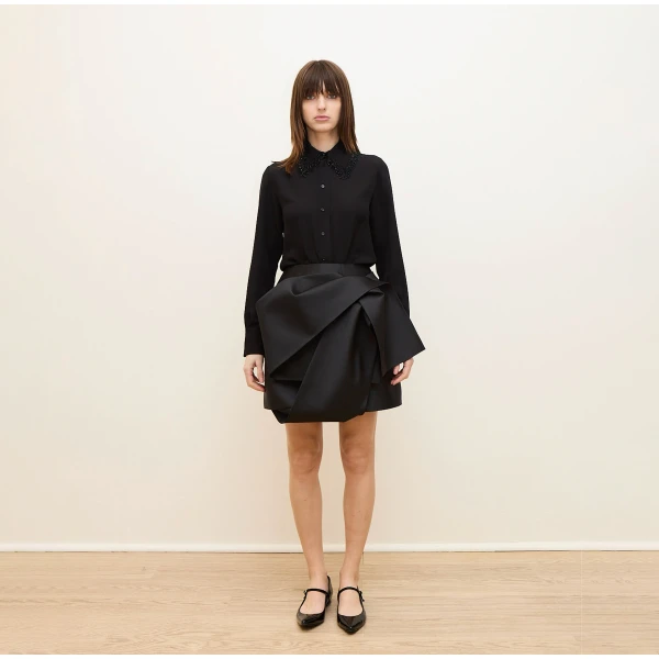 Dice Kayek Embellished Collar Silk Blouse in Black | Blouse | Coveti