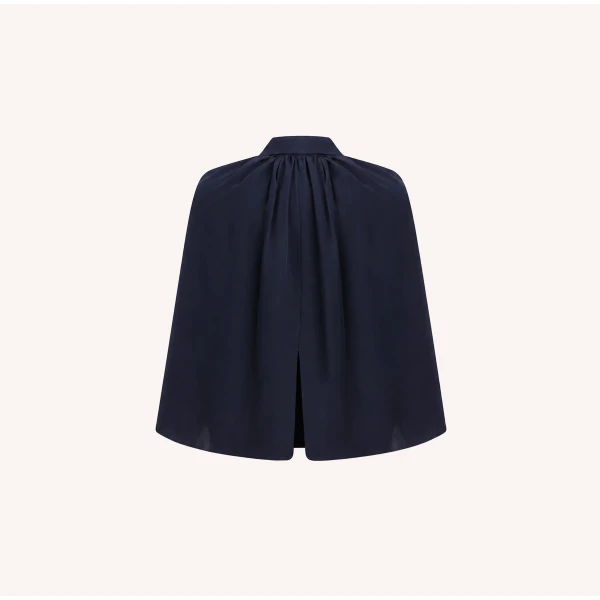 Dice Kayek Embellished Collar Silk Cape Blouse in Navy | Jackets | Coveti