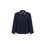 Dice Kayek Embellished Collar Silk Cape Blouse in Navy | Jackets | Coveti