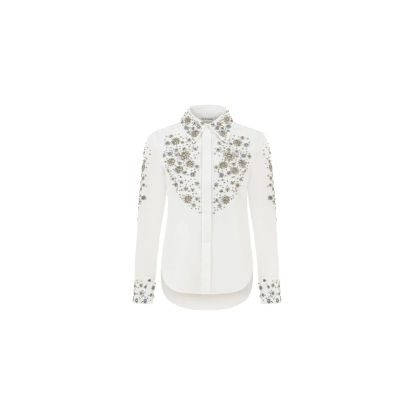 Embellished Cotton Classic Shirt in White