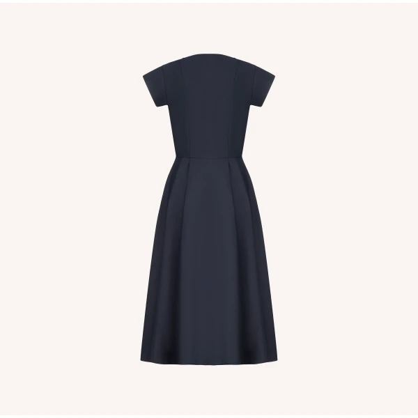 Dice Kayek Embellished Navy Cotton Midi Dress with Floral Embroidery | Midi Dresses | Coveti