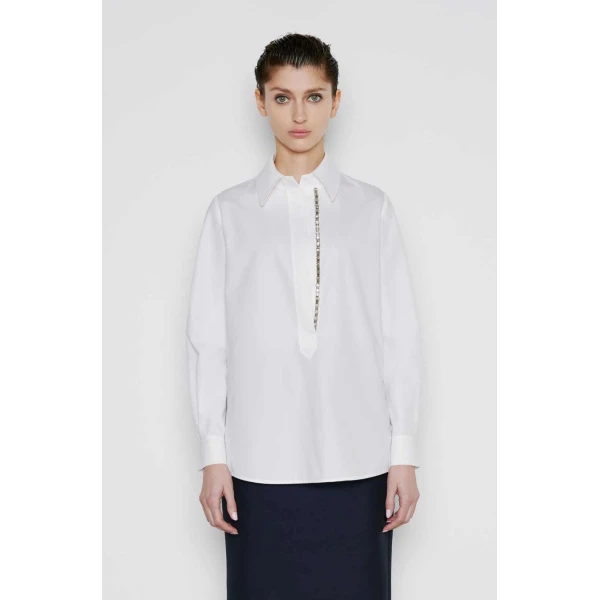 Dice Kayek Embellished Poplin Shirt in White | Shirts | Coveti