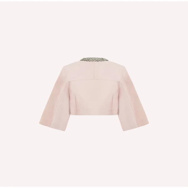 Dice Kayek Embellished Satin Cropped Cape Jacket in Pink | Jackets | Coveti