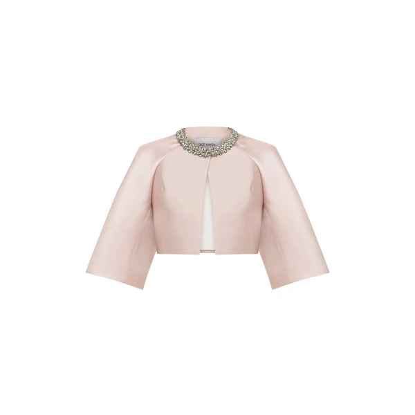 Embellished Satin Cropped Cape Jacket in Pink