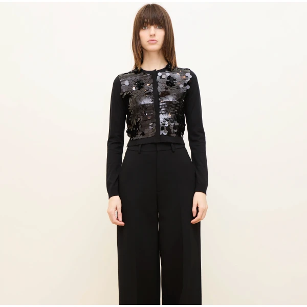 Dice Kayek Embellished Sequin Wool Cardigan in Black | Cardigan | Coveti