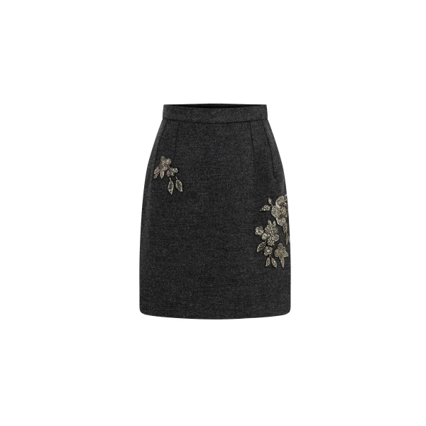Dice Kayek Embellished Wool Mini Skirt in Grey Melange | Mini Skirts | Coveti
