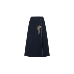 Dice Kayek Embellished Wrap Skirt with Pleated Back in Navy | Wrap Skirts | Coveti