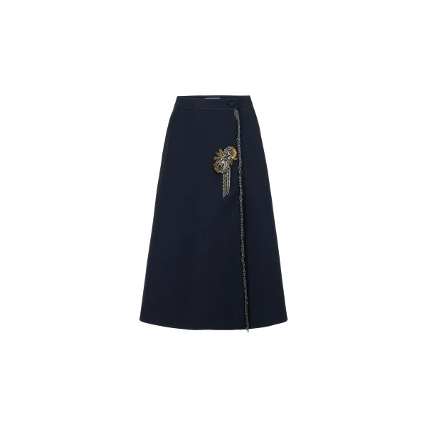 Dice Kayek Embellished Wrap Skirt with Pleated Back in Navy | Wrap Skirts | Coveti