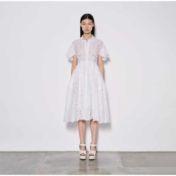 Dice Kayek Embroidered Cotton Midi Dress in White | Midi Dresses | Coveti