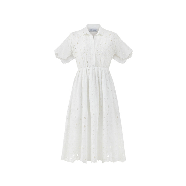Dice Kayek Embroidered Cotton Midi Dress in White | Midi Dresses | Coveti
