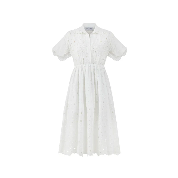 Embroidered Cotton Midi Dress in White